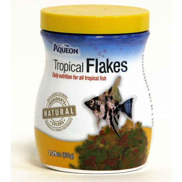 Aqueon foods were developed with premium ingredients and unique formulas to keep fish healthy and energetic. Aqueon foods contain only natural ingredients and contain no artificial colors. The colors of the foods are attributed to the actual ingredients in the formula, and help to bring out the natural colors in your fish.All the nutritional essentials for a wide array of tropical fishAqueon Tropical Foods provide all the nutritional essentials for a wide array of tropical fish. These diets are the nutritional building blocks that provide a healthy daily diet and bring out natural colors.

Ingredients:Whole Fish Meal (Whole salmon, herring & other mixed fishes), Whole Wheat Flour, Soybean Meal, Whole Dried Krill, Wheat Gluten Meal, Dried Yeast, Squid Meal, Kelp Meal, Wheat Germ, Fish Oil, Corn Gluten Meal, Spirulina, Garlic, Natural Astaxanthin, Marigold Powder, Chili Powder, Spinach, Choline Chloride, Calcium Propionate (a preservative), L-ascorbyl-2-polyphosphate (source of vitamin C), Vitamin A Acetate, Cholecalciferol (source of vitamin D3), Riboflavin Supplement, Vitamin B12 Supplement, Niacin, Menadione Sodium Bisulphite Complex (source of vitamin K activity), Folic acid, Thiamine, Pyridoxine Hydrochloride (B6), Calcium Pantothenate, Biotin, DL-Alphatocopherol (E), Manganese Sulfate, Cobalt Sulfate, Ferrous Sulfate, Copper SulfateGuaranteed Analysis: Crude Protein (min).....41%Crude Fat (min) ..............7%Crude Fiber (max)...........3%Moisture (max).................8%Phosphorus (min)...........1%Size: 2.29 oz